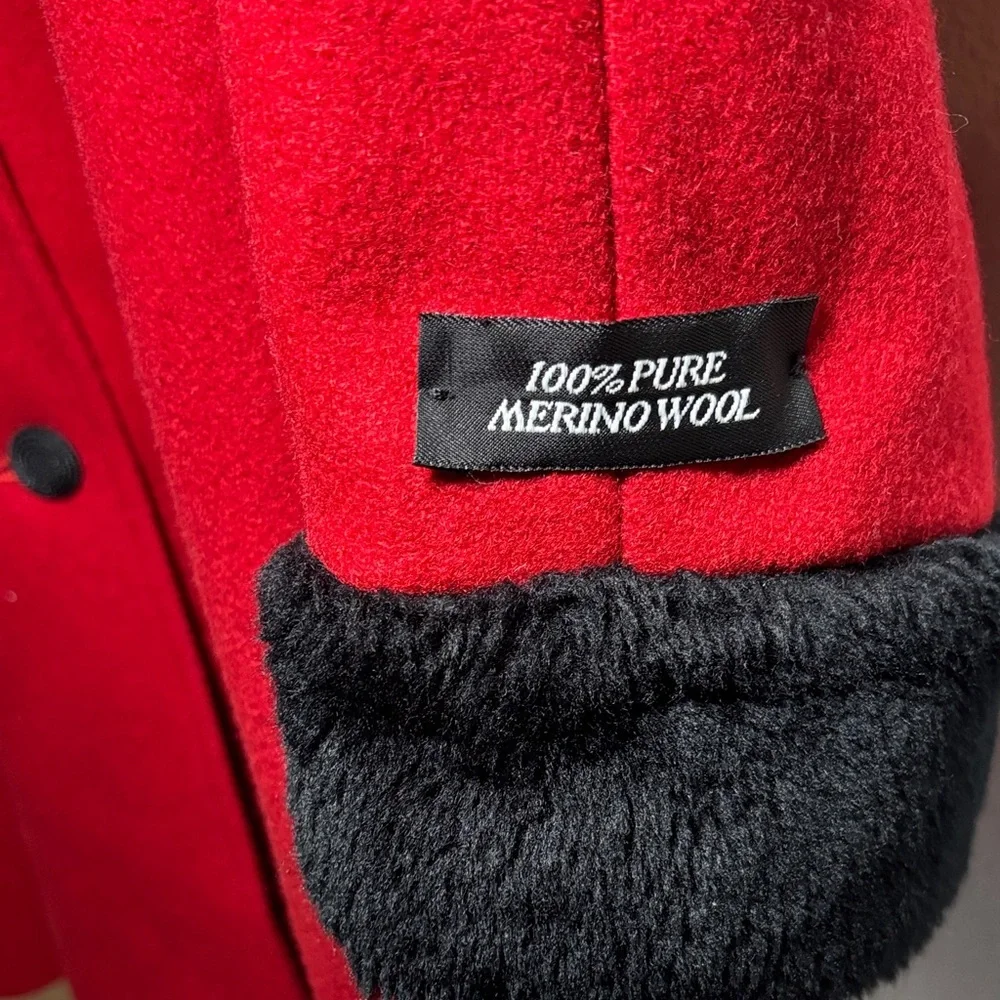 Wool Kids' Red Pea Coat with Black Trim -GB3